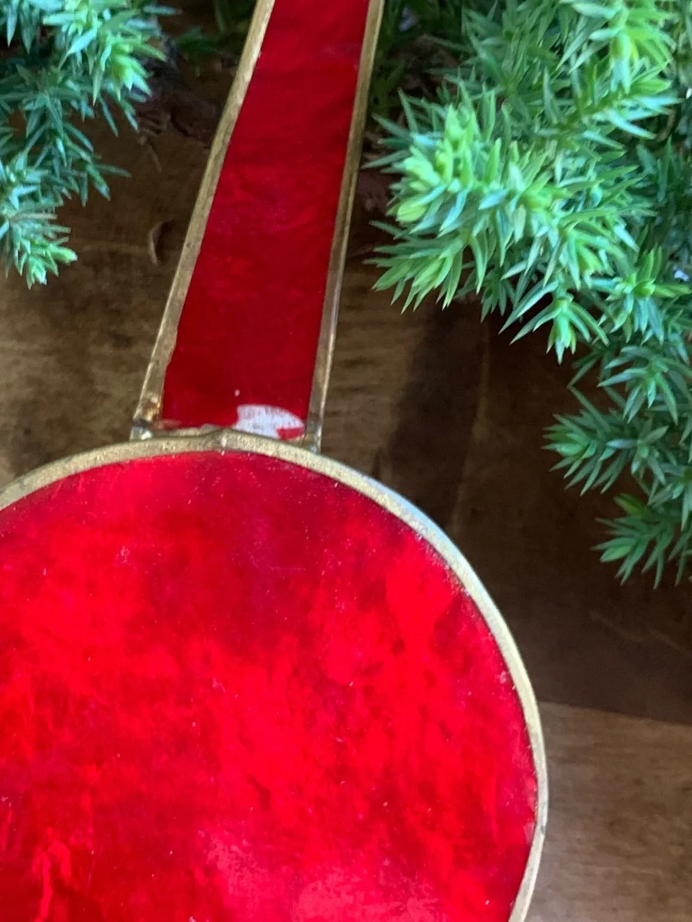 Vintage Capiz Shell Musical Instrument Ornaments – Set of 2 – Red & Gold